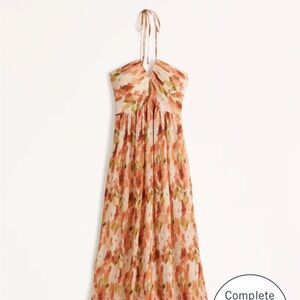 Abercrombie & Fitch Drama Halter Floral Dress - Orange and Cream Floral